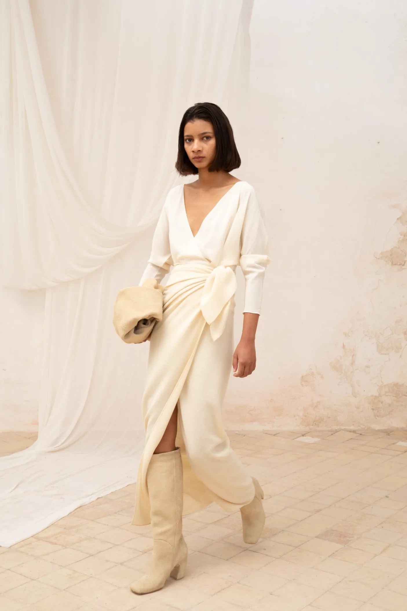 Jackie, ivory yak wool sarong skirt