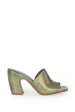 Janis, mules de cuero bronce turquesa
