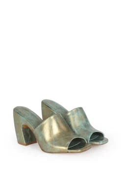 Janis, mules de cuero bronce turquesa