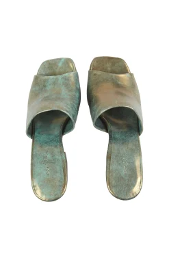 Janis, mules de cuero bronce turquesa
