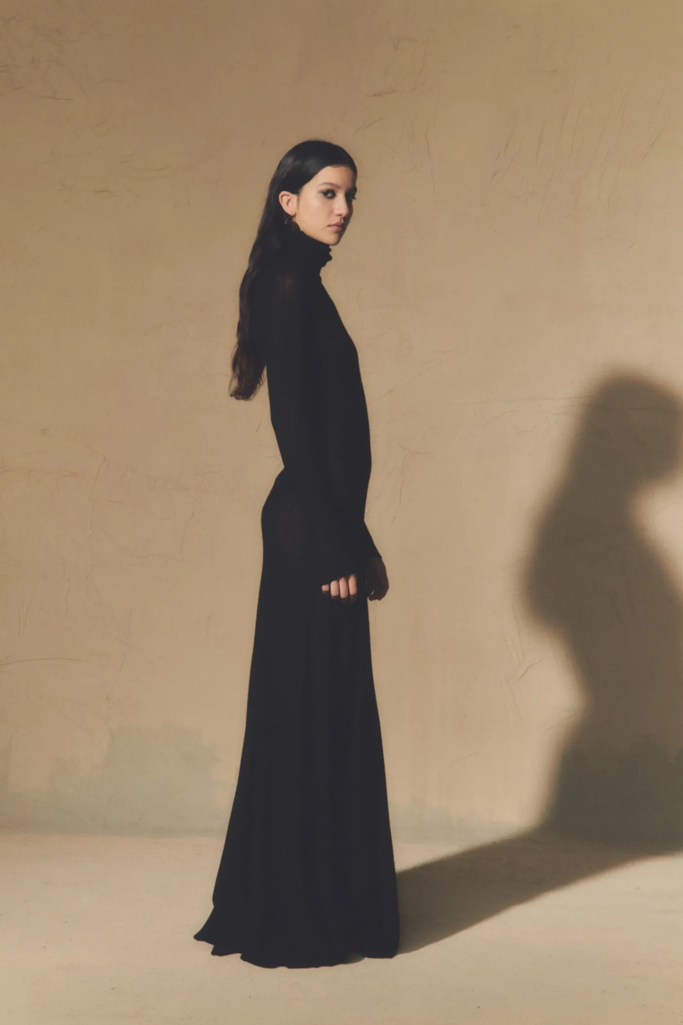 Jenna, black virgin wool dress