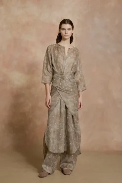 Jill, ayaz print midi ramie dress