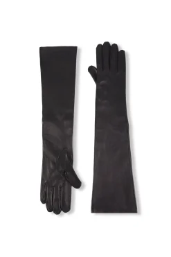 Jin, long black leather gloves