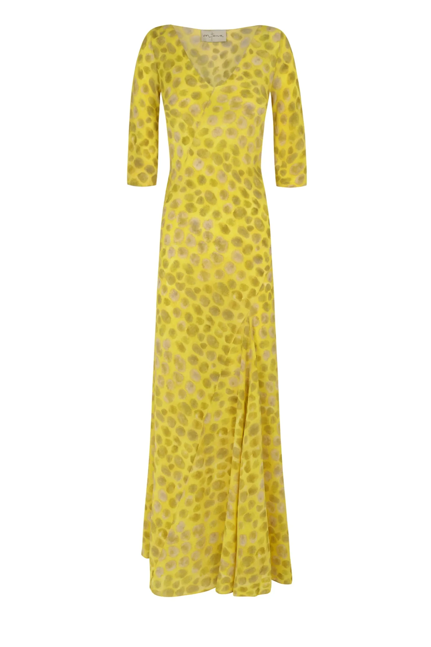 Khata, long dress in printed silk
