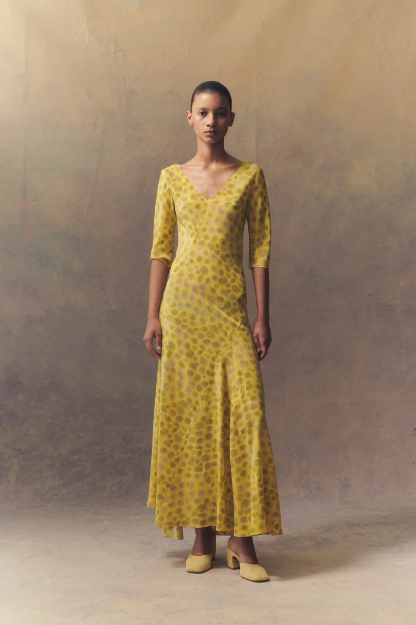 Khata, long dress in printed silk