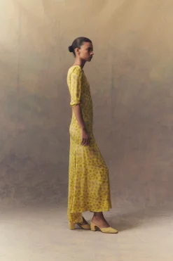 Khata, long dress in printed silk