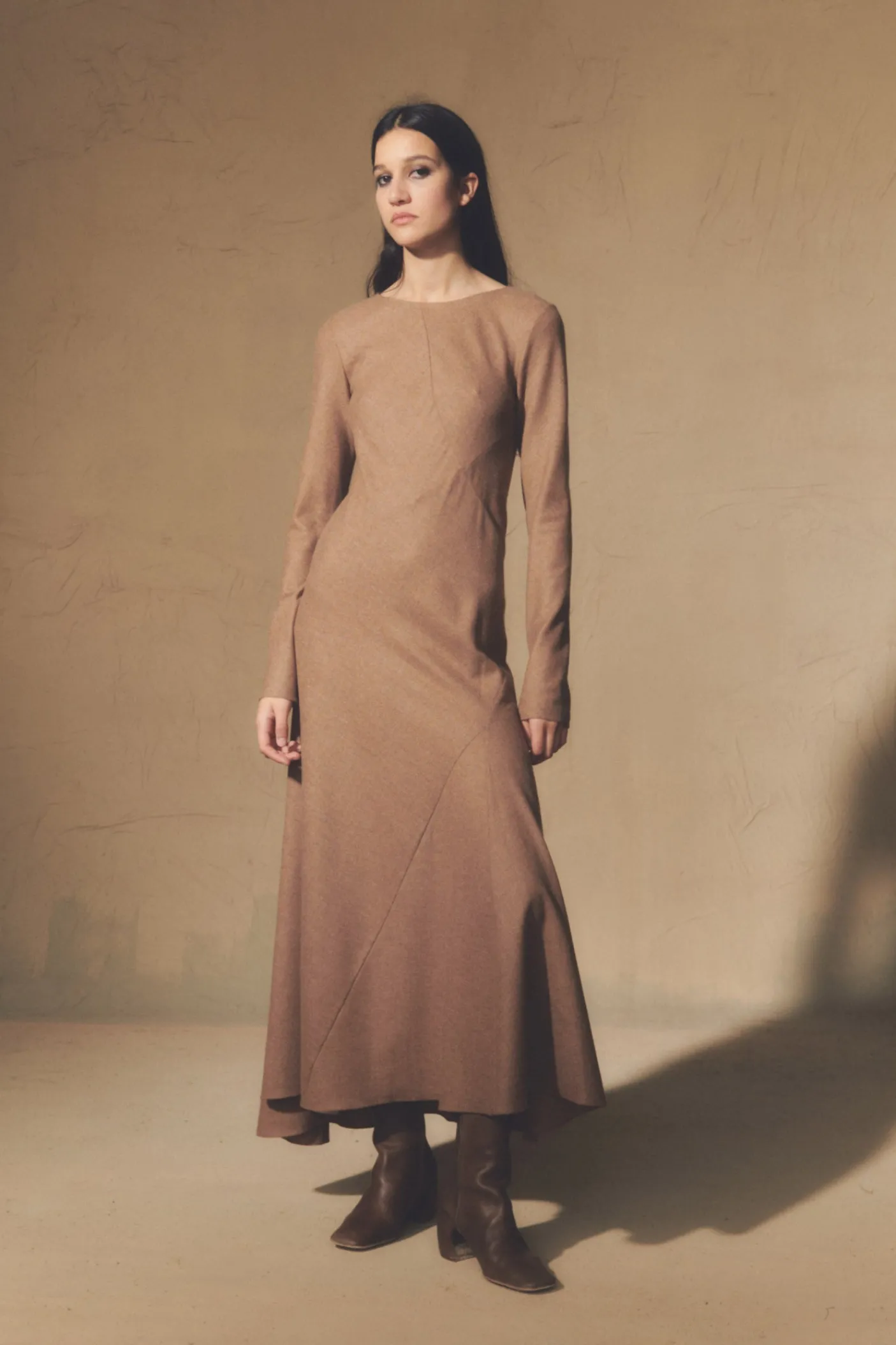 Lanna, cappuccino virgin wool and cashmere dress
