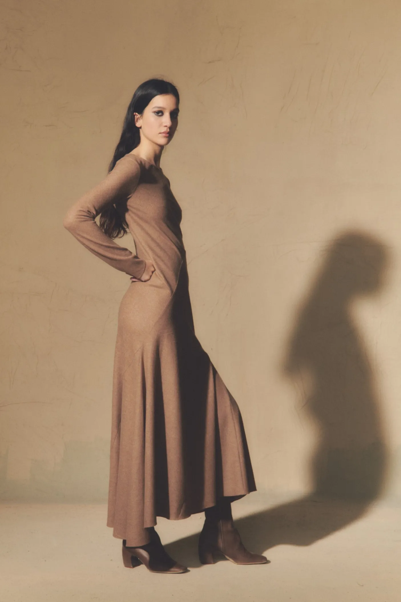 Lanna, cappuccino virgin wool and cashmere dress