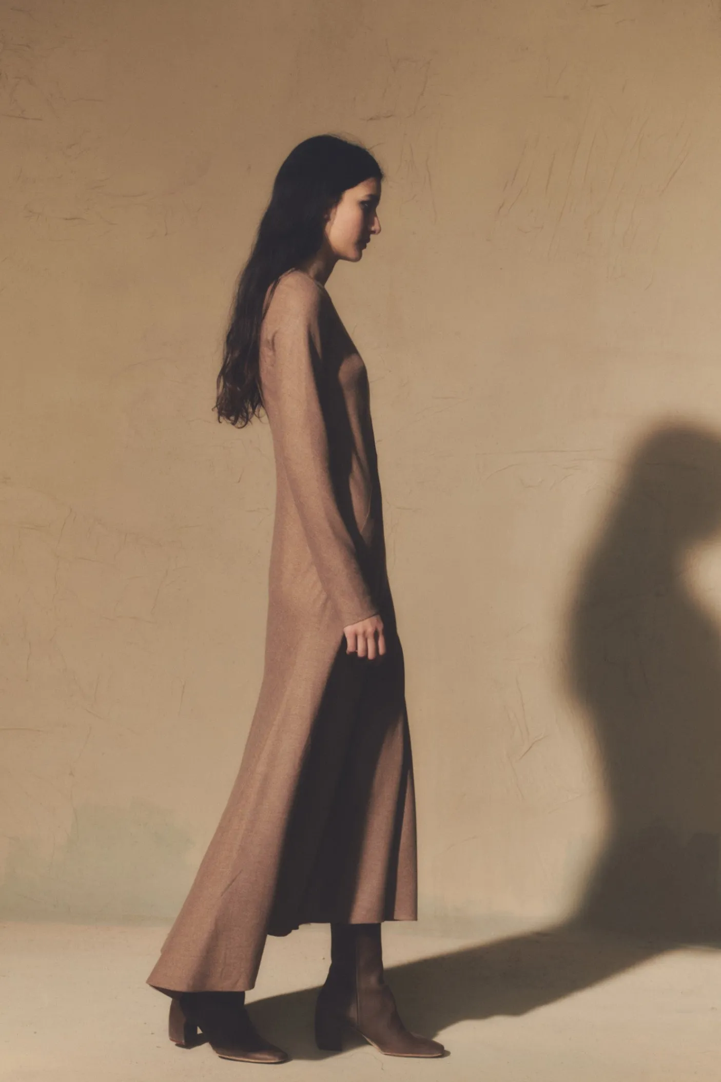 Lanna, cappuccino virgin wool and cashmere dress
