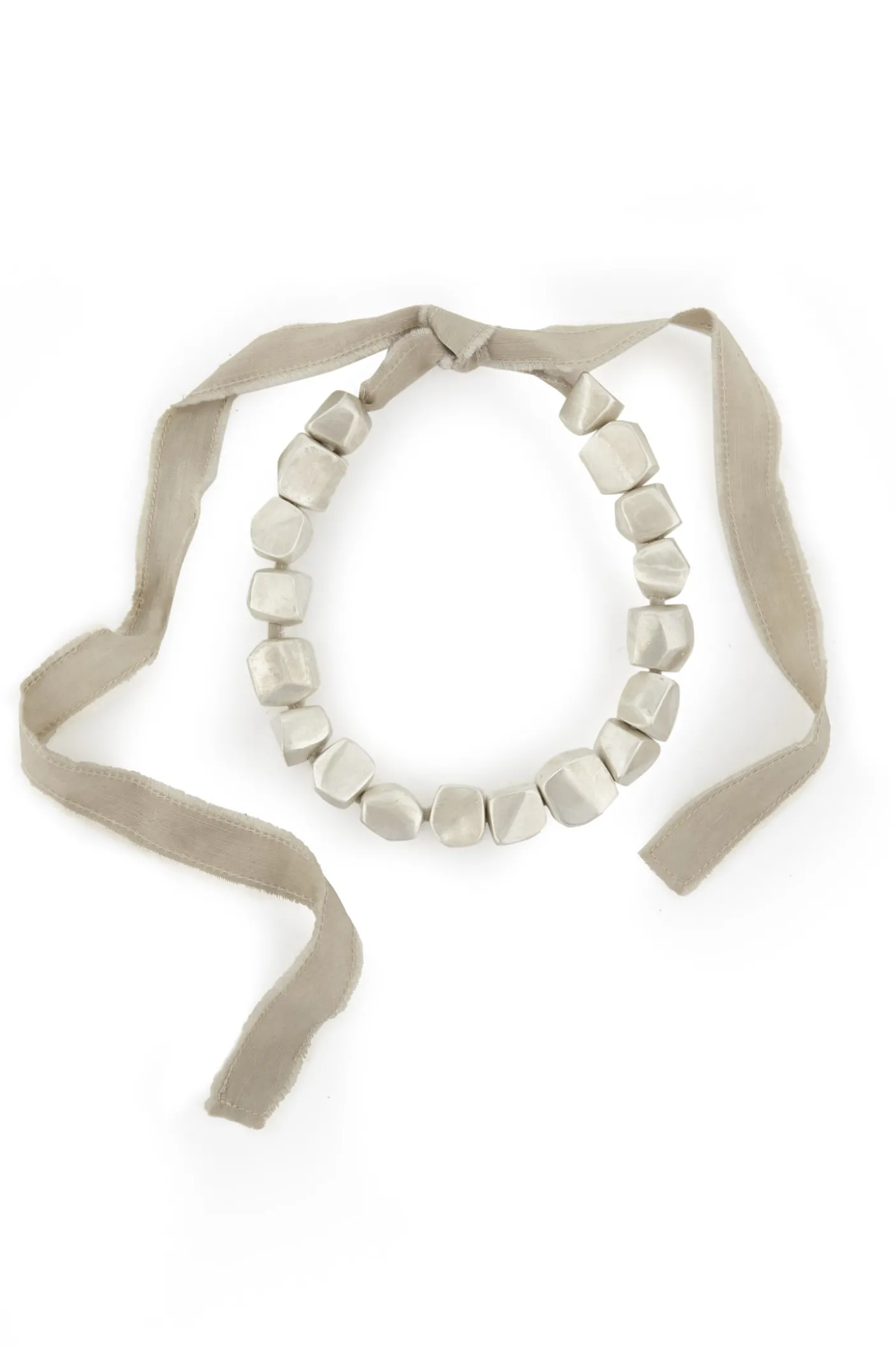 Lapis, silver and silk necklace