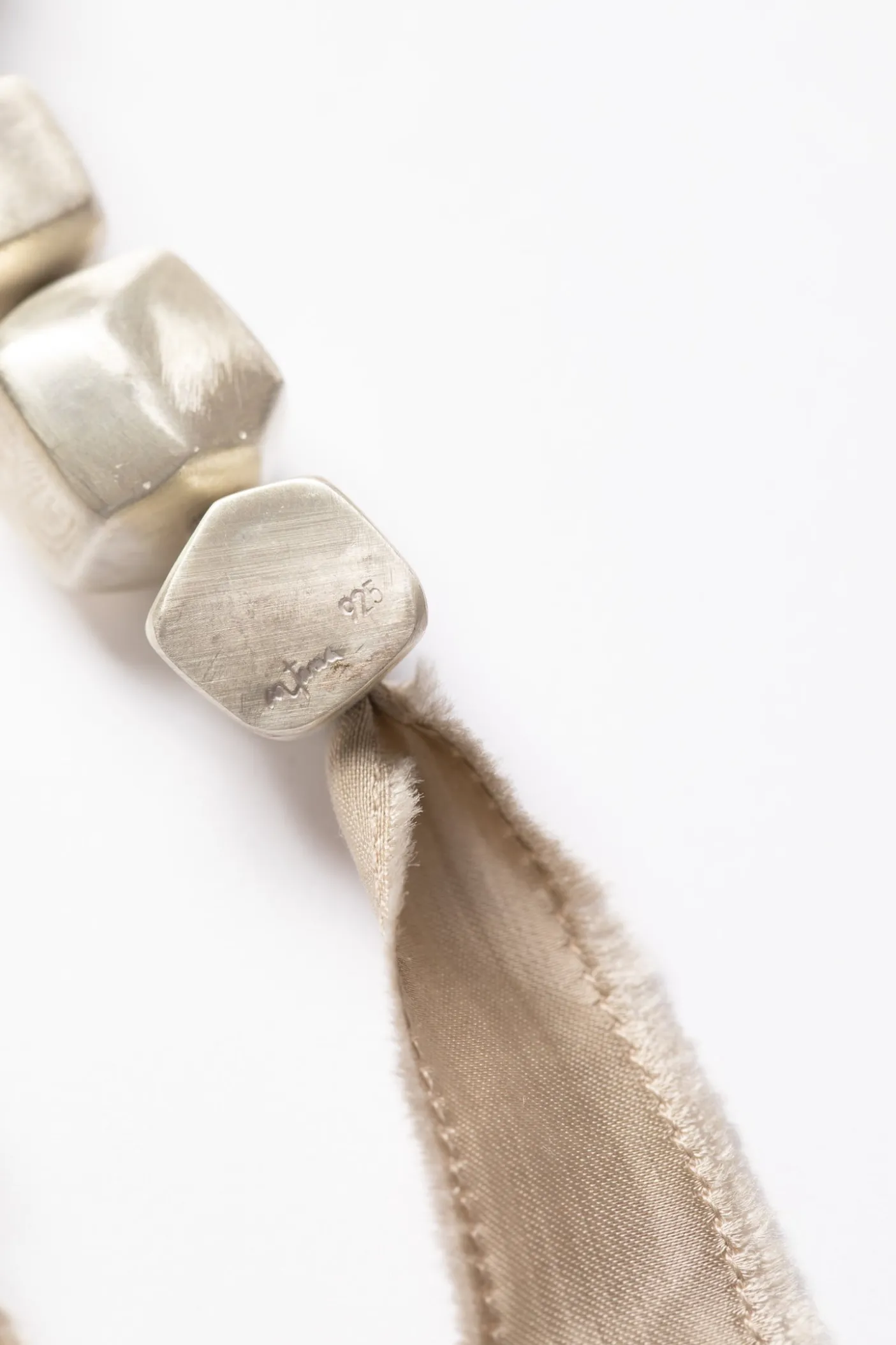 Lapis, silver and silk necklace