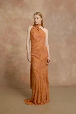 Lara, sora print long silk dress