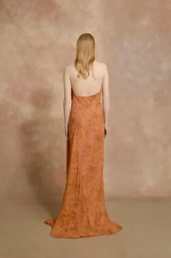 Lara, sora print long silk dress