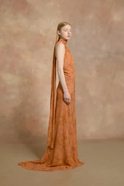 Lara, sora print long silk dress