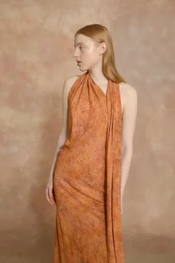 Lara, sora print long silk dress