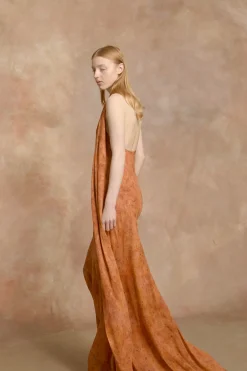 Lara, sora print long silk dress