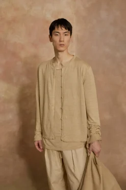 Lian, beige linen knit cardigan