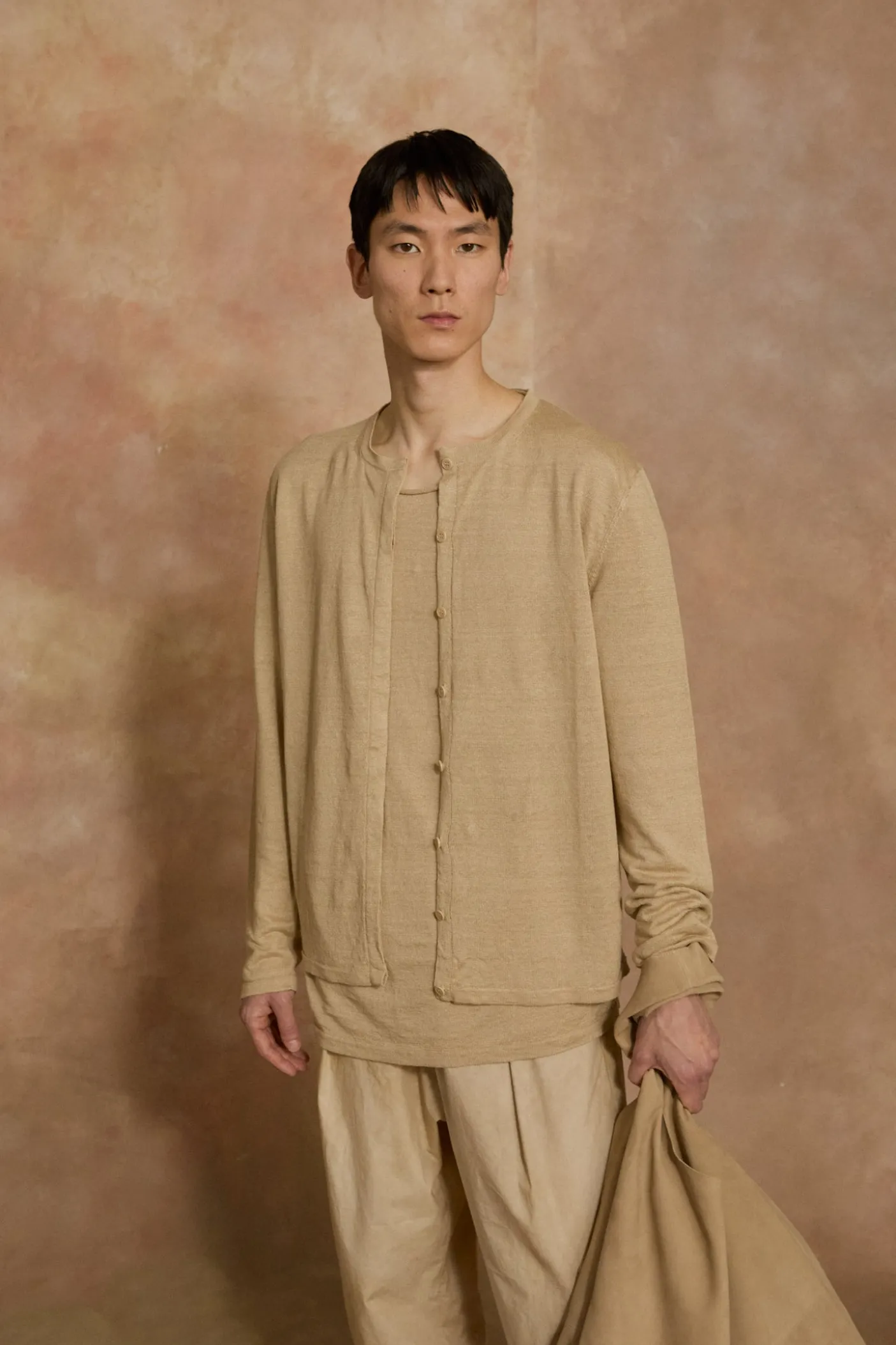 Lian, beige linen knit cardigan