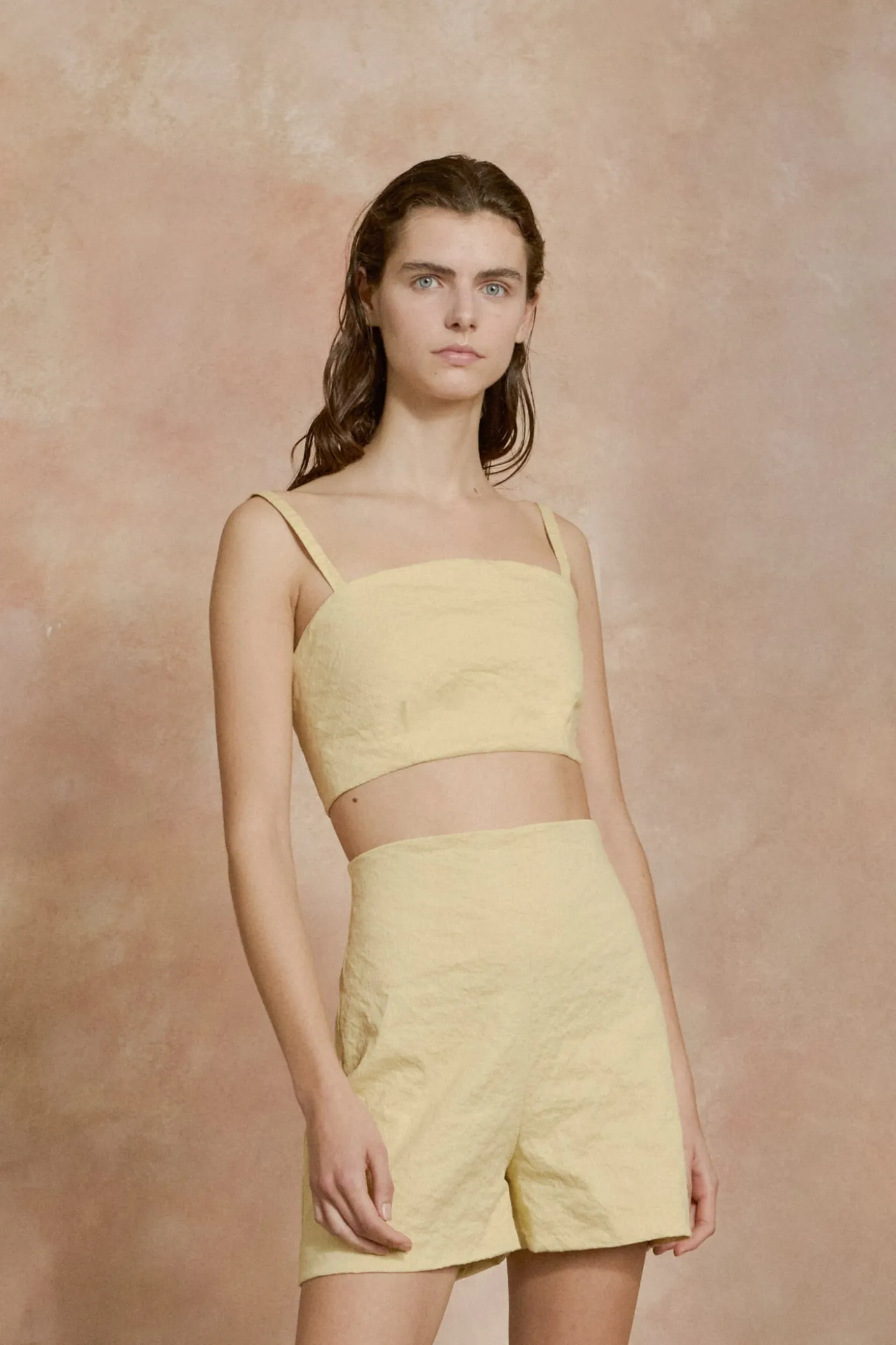 Limon, pale yellow high waisted shorts