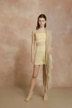 Limon, pale yellow high waisted shorts