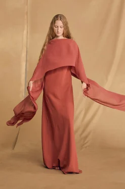Luana, carmine red silk dress