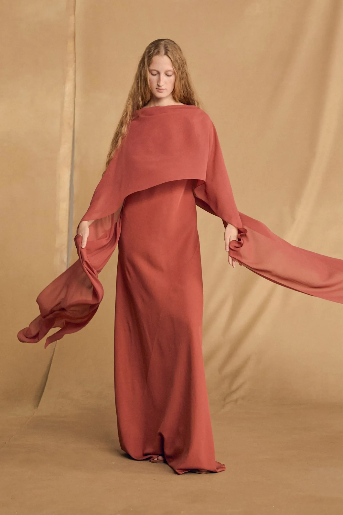 Luana, carmine red silk dress