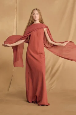 Luana, carmine red silk dress