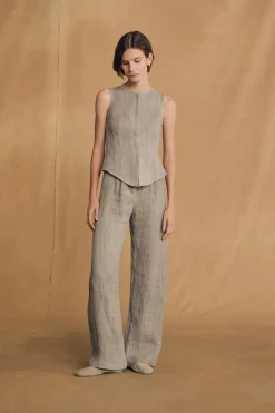 Lupe, pantalon de lino de rayas azul cielo