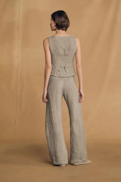 Lupe, pantalon de lino de rayas azul cielo