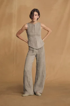 Lupe, pantalon de lino de rayas azul cielo