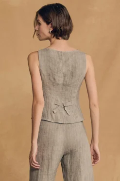 Lupe, pantalon de lino de rayas azul cielo