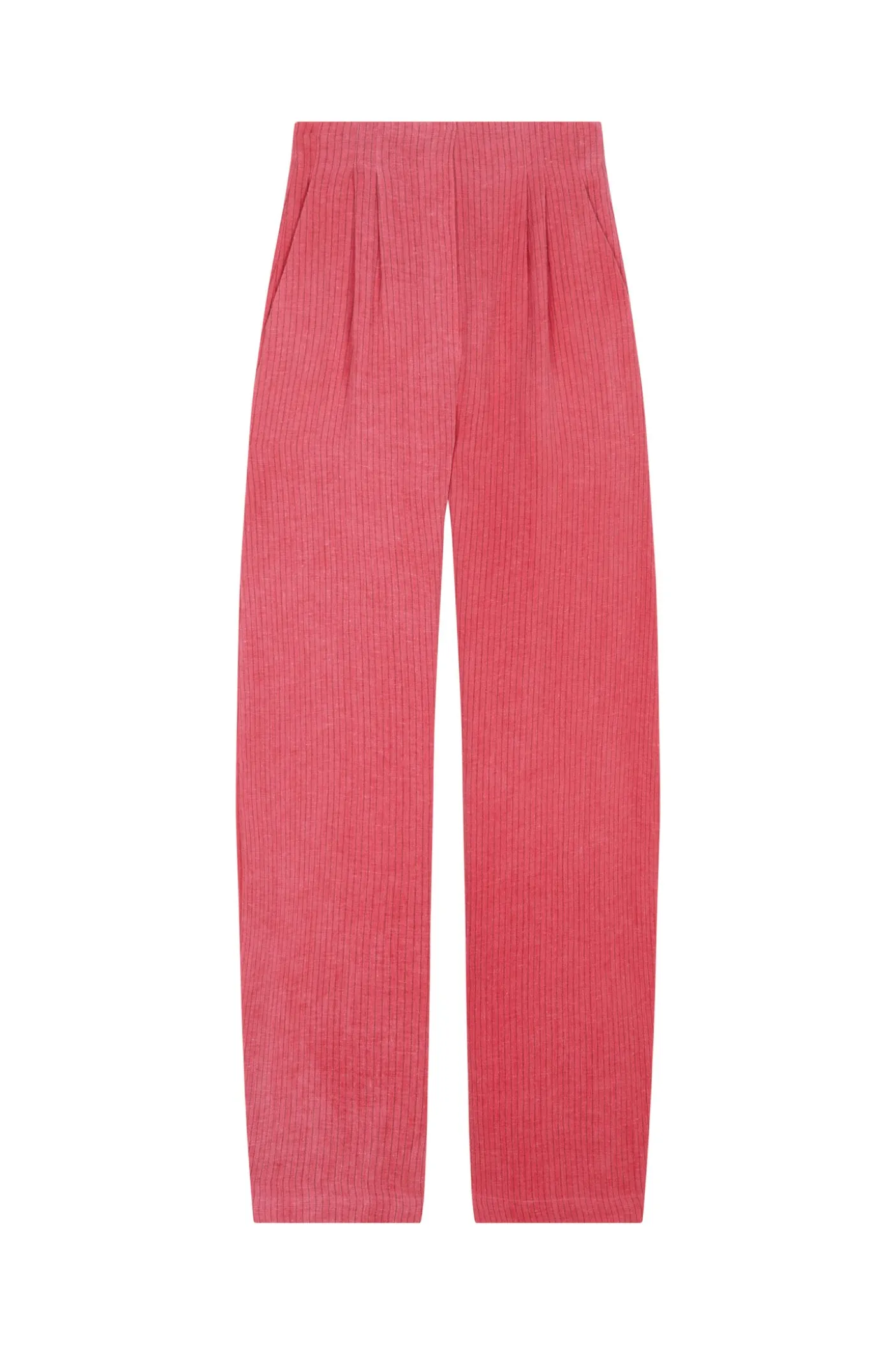 Lupe, pantalon en lino maltinto a rayas rosa