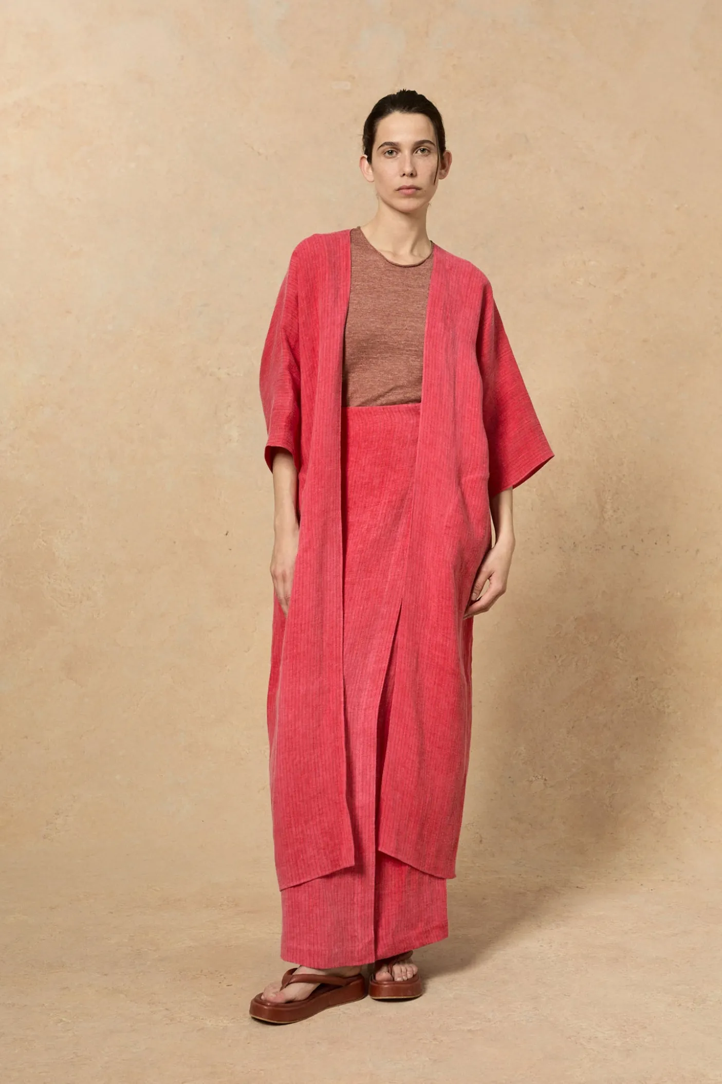 Lupe, pink striped maltinto linen coat