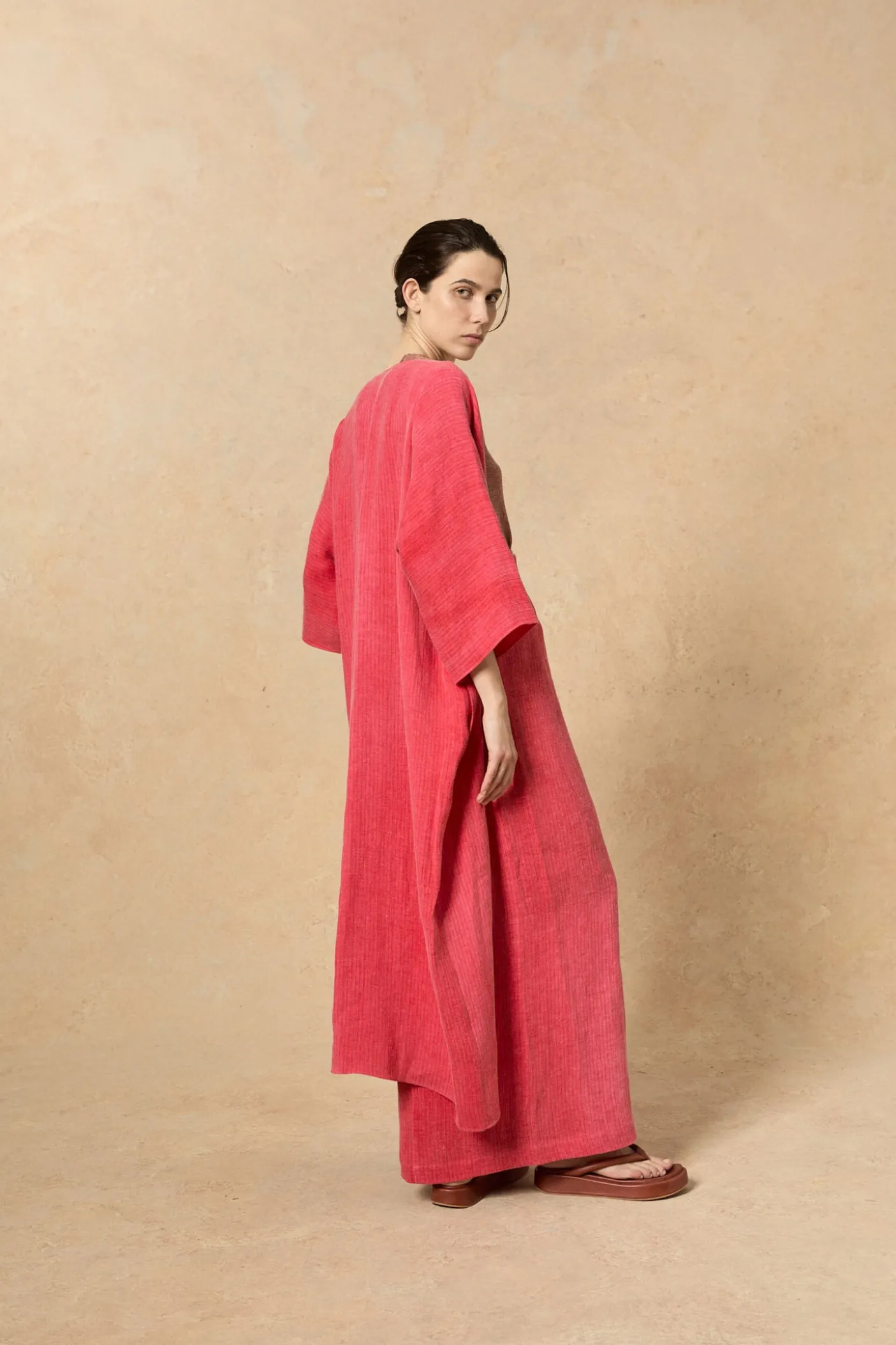 Lupe, pink striped maltinto linen coat