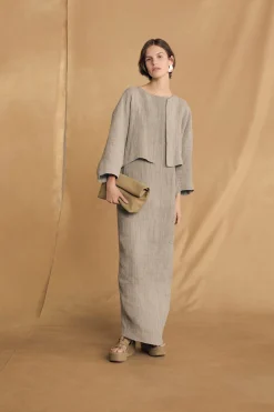 Lupe, sky blue striped linen dress
