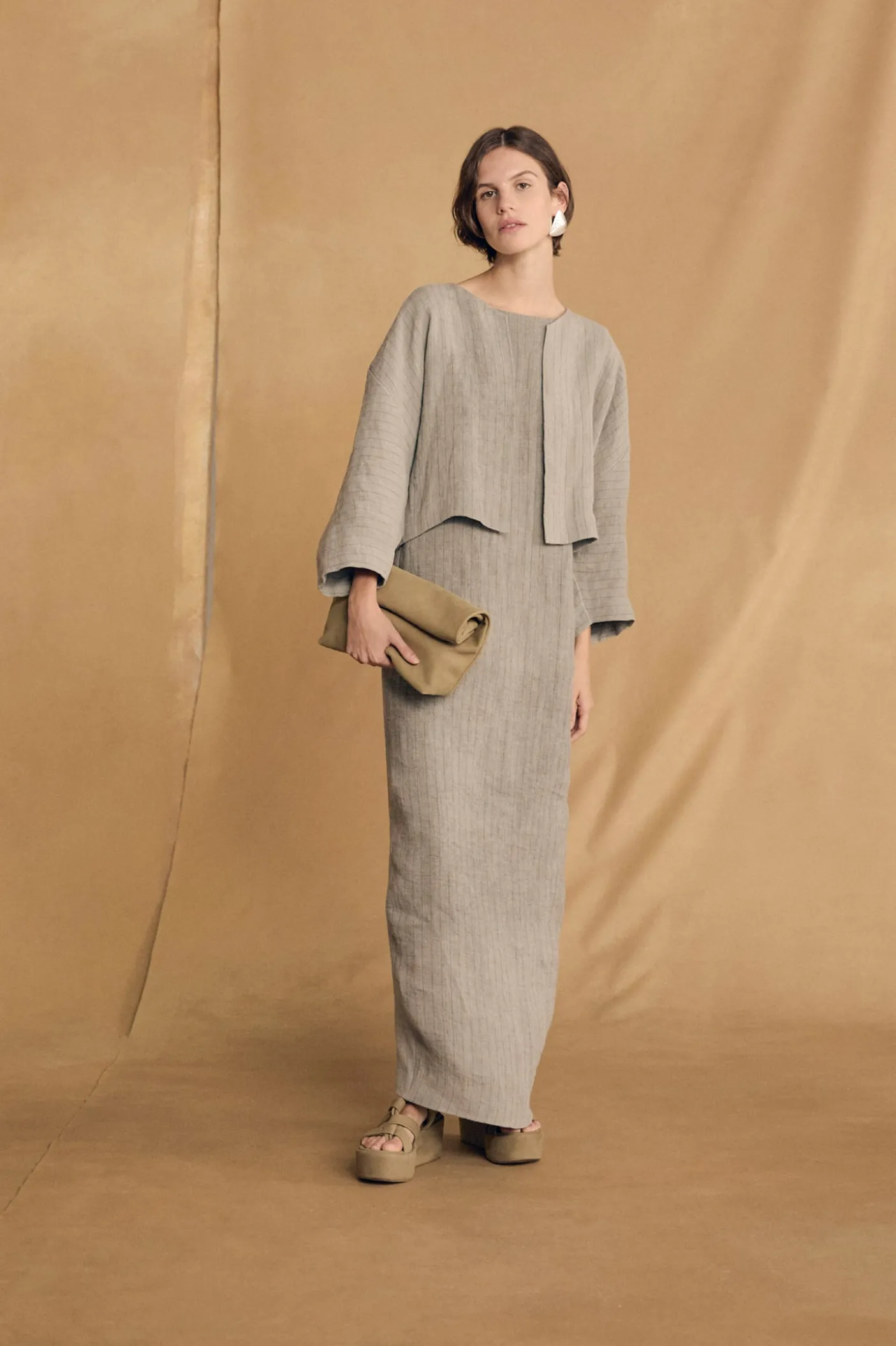 Lupe, sky blue striped linen dress