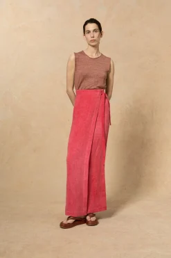 Lupe, striped maltinto linen skirt