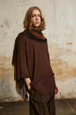 Marc, foulard a rayas marron y tabaco en cachemir y seda