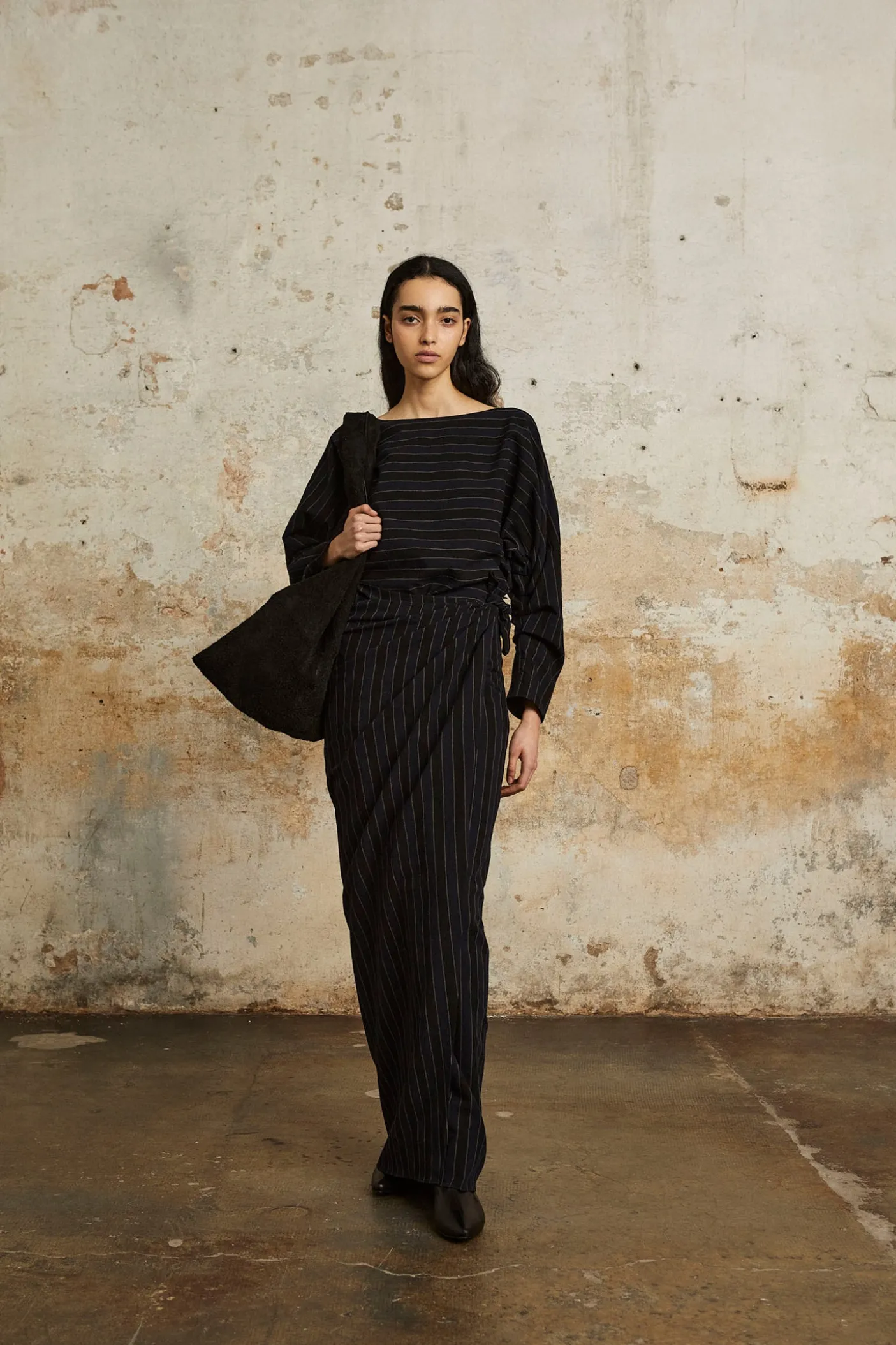 Marcel, blue striped skirt in linen and wool