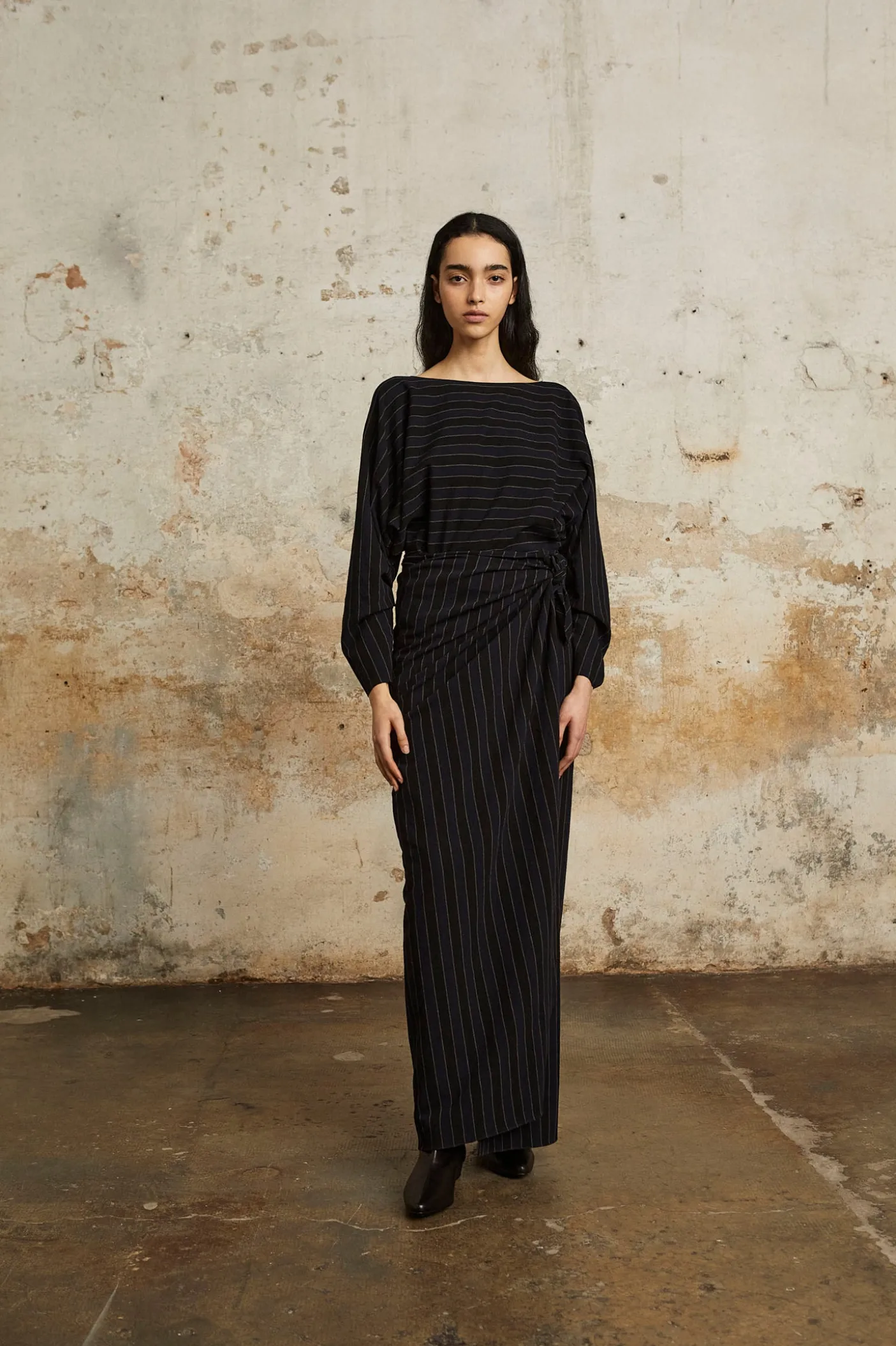 Marcel, blue striped skirt in linen and wool