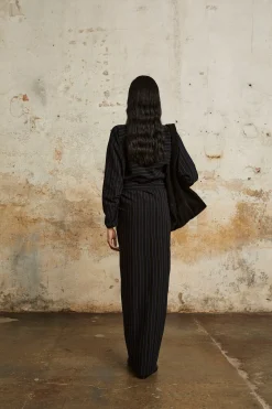 Marcel, blue striped skirt in linen and wool