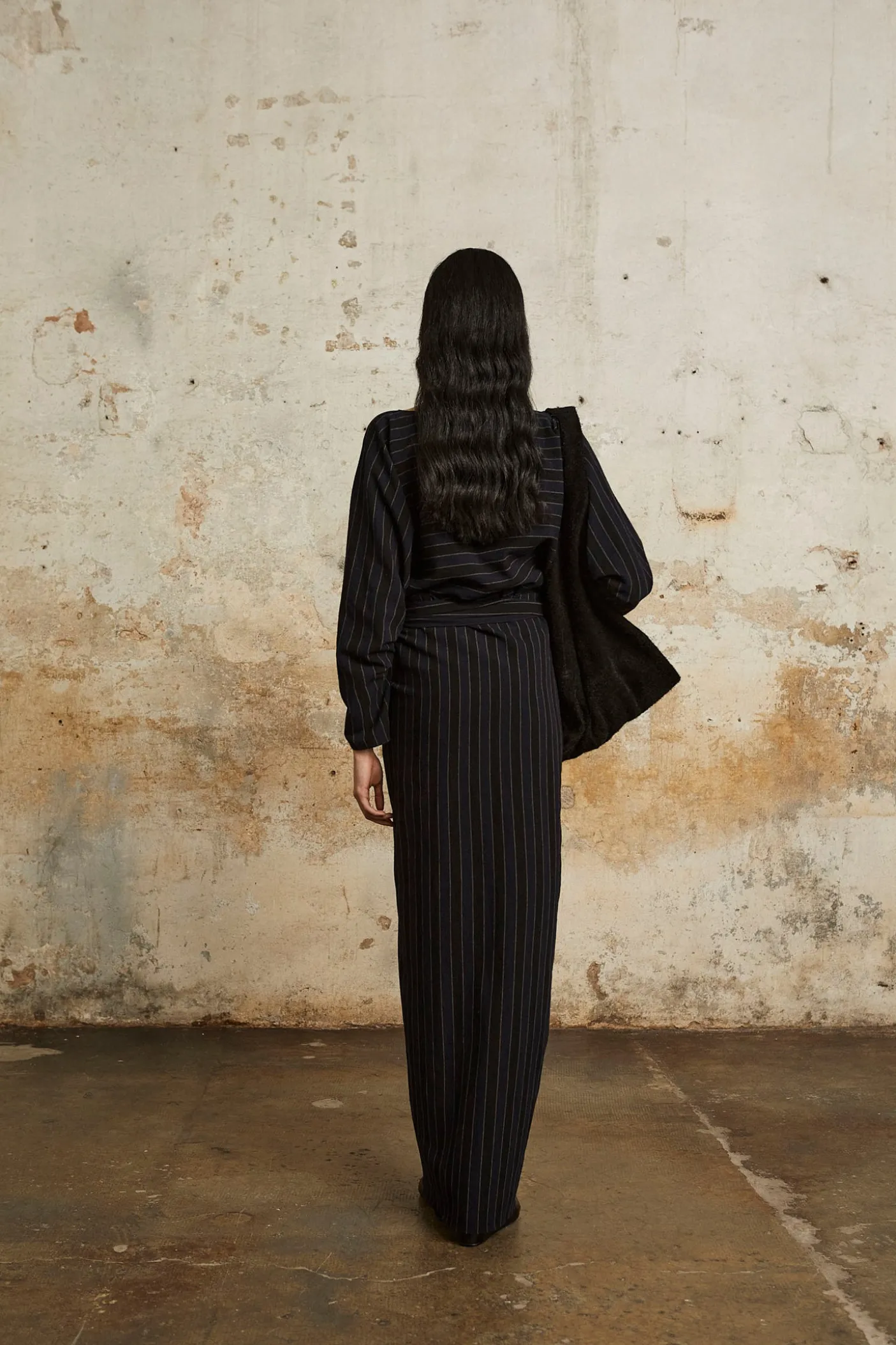 Marcel, blue striped skirt in linen and wool