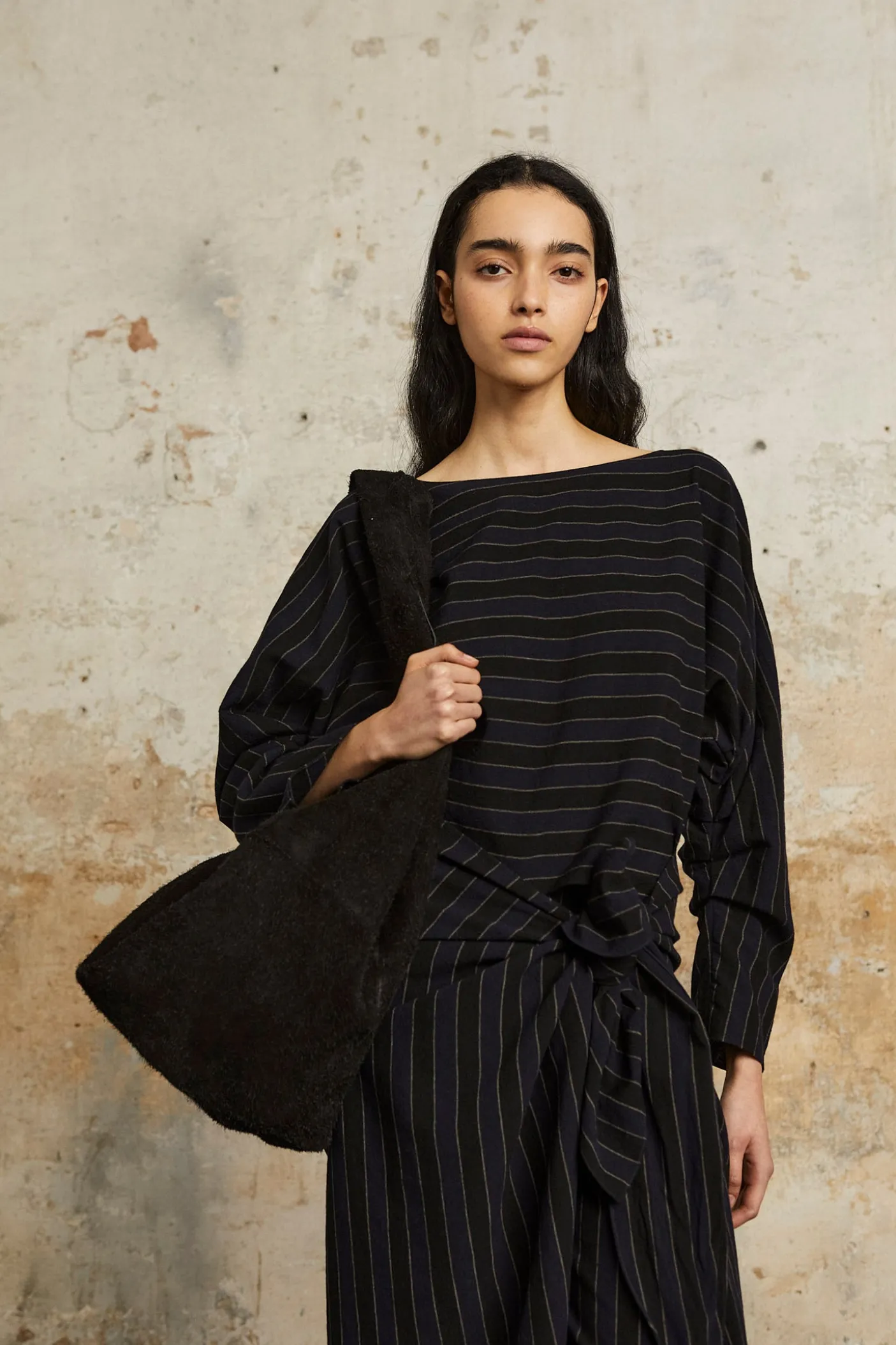 Marcel, blue striped skirt in linen and wool