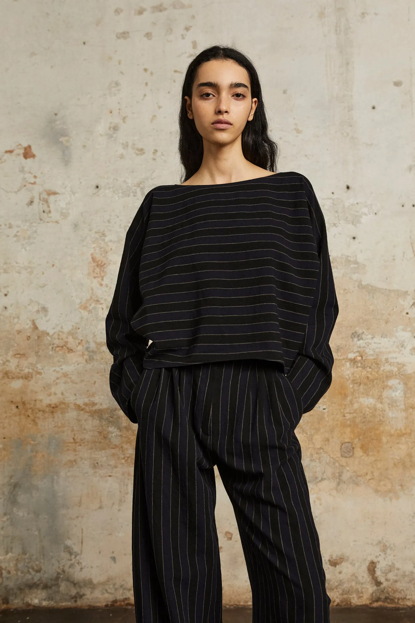 Marcel, blue striped top in linen and wool