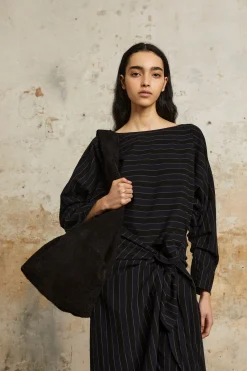 Marcel, blue striped top in linen and wool