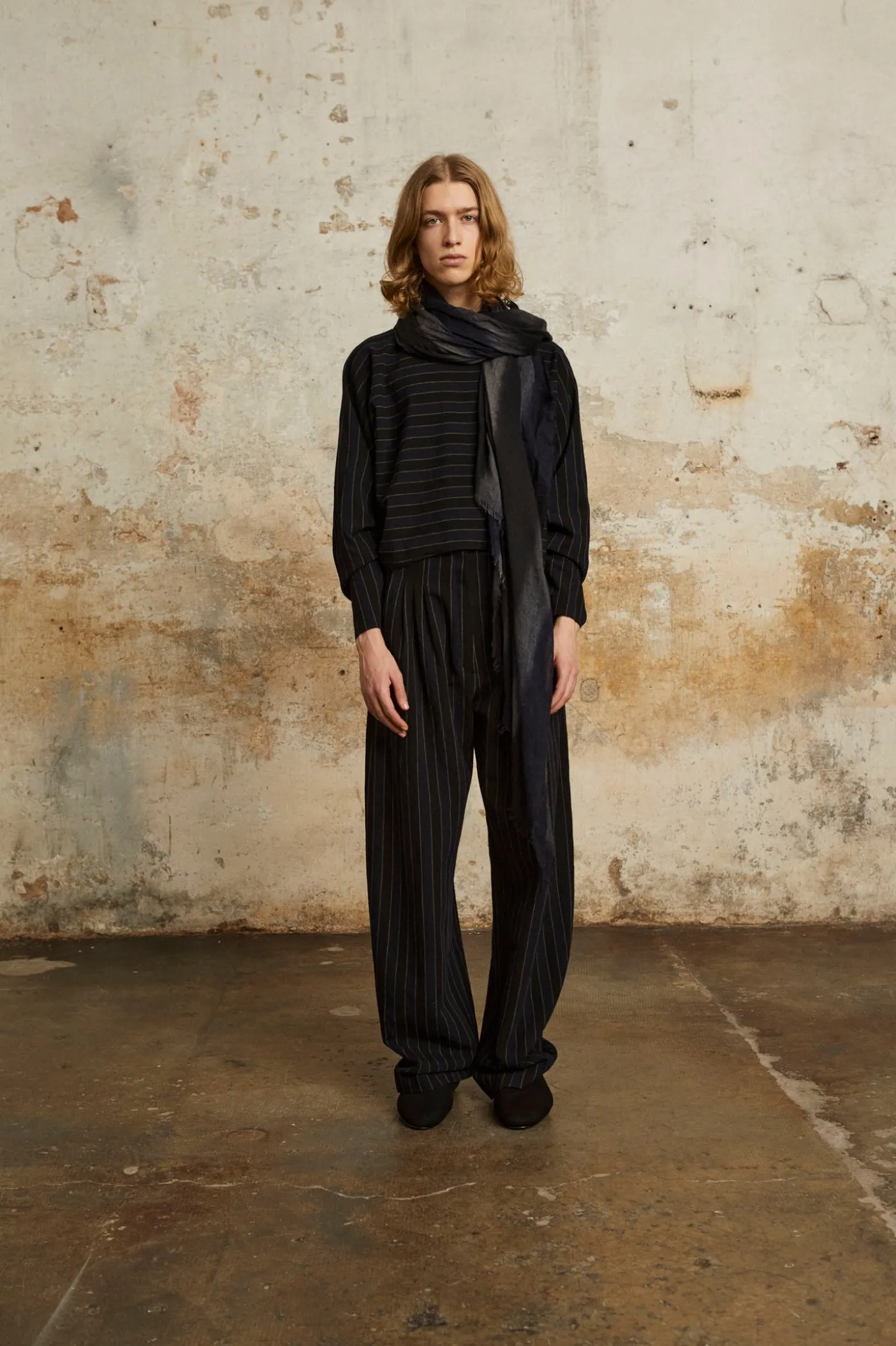 Marcel, blue striped top in linen and wool