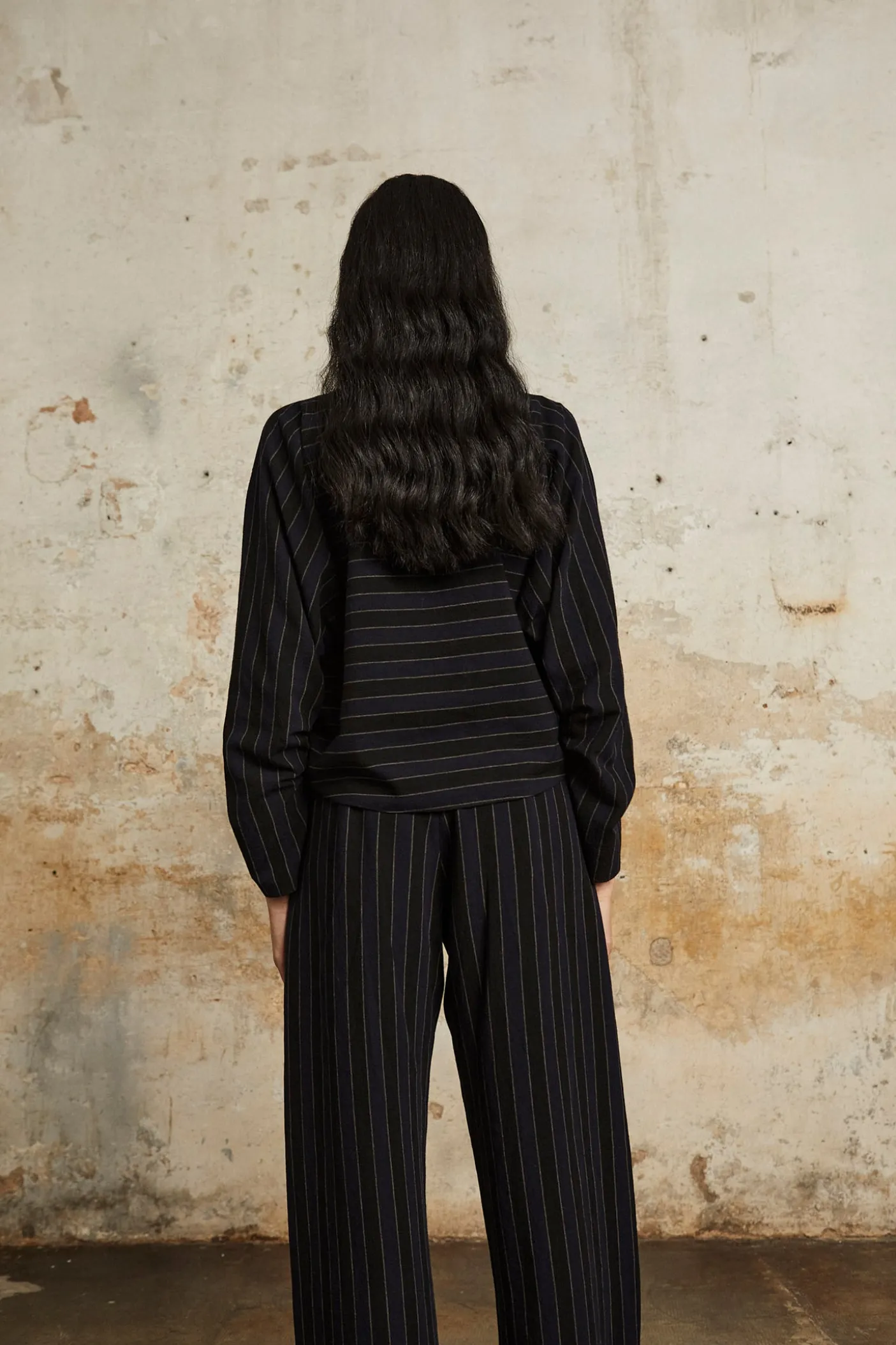 Marcel, blue striped top in linen and wool