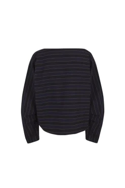 Marcel, blue striped top in linen and wool