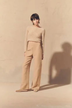 Margot, pantalón en lino y lana arena rosa