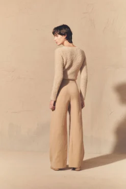 Margot, pantalón en lino y lana arena rosa
